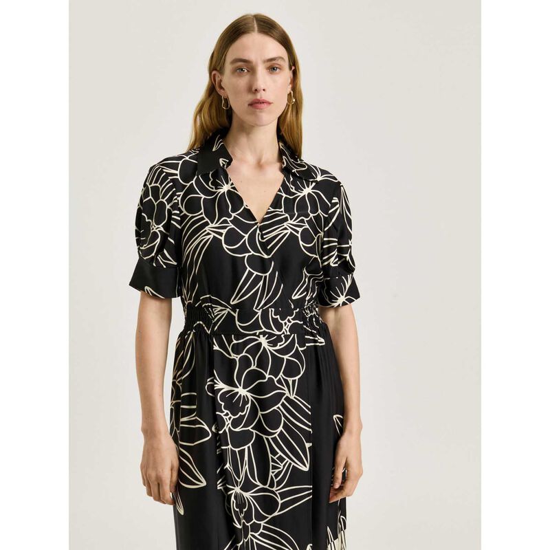Veronika Maine Black Orchid Border Print Shirt Dress image number 3